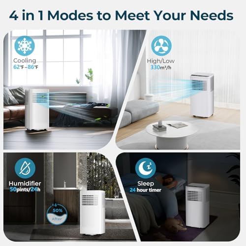 Portable Air Conditioners,10,000 BTU Room Air Conditioner with Remote Control, 3-in-1 Free Standing Cooling AC Unit with Fan & Dehumidifier,Sleep Mode,24H Timer,Installation Kit for Home/Office/Dorms