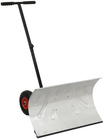 Wheeled Hand-Pushed Snow Shovel, Portable Snow Removal Shovel, Adjustable Handle Height, Steel Snowplow, Save Time and Effort and Efficiently Clear Snow