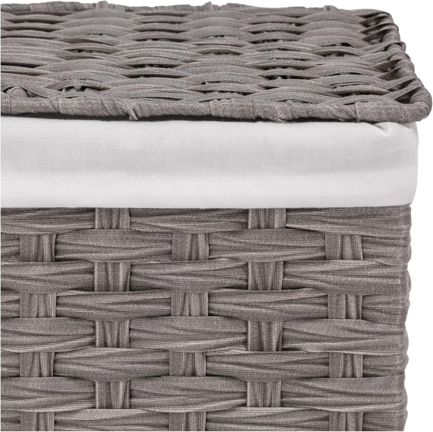 Seville Classics Premium Handwoven Portable Laundry Bin Basket with Carrying Handles, Household Storage for Clothes, Linens, Sheets, Gray, Rectangular Hamper