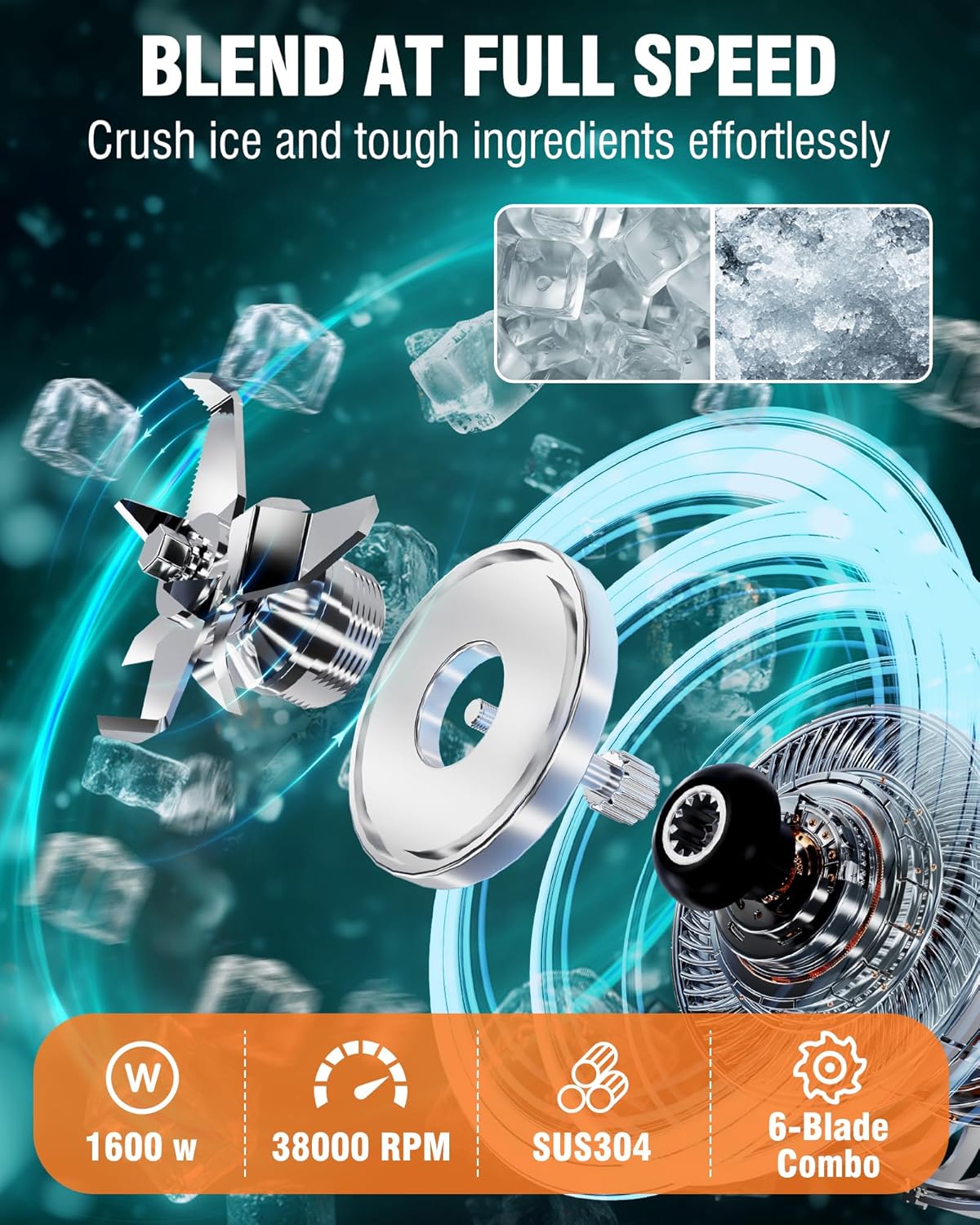 WantJoin Commercial Blender- 80Oz Quiet Shield Smoothie Blender, 1600W Professional Ice Crusher with 6 Blades & 15 Speeds, High-speed Ice Drink Maker for Restaurant Café Home, Dishwasher Safe