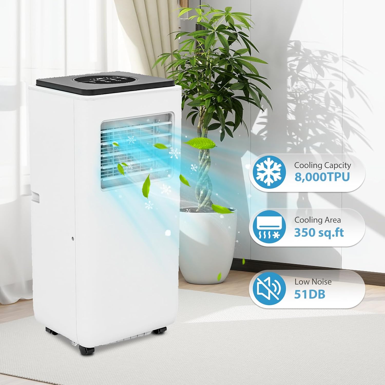 Portable Air Conditioner, 8000 Btu Air Conditioner With Remote Control,Quiet Ac Unit With Cool, Dehumidifier & Fan Mode, 24 Hour Timer,3-1-Pac-8000 Portable Air Conditioner, White