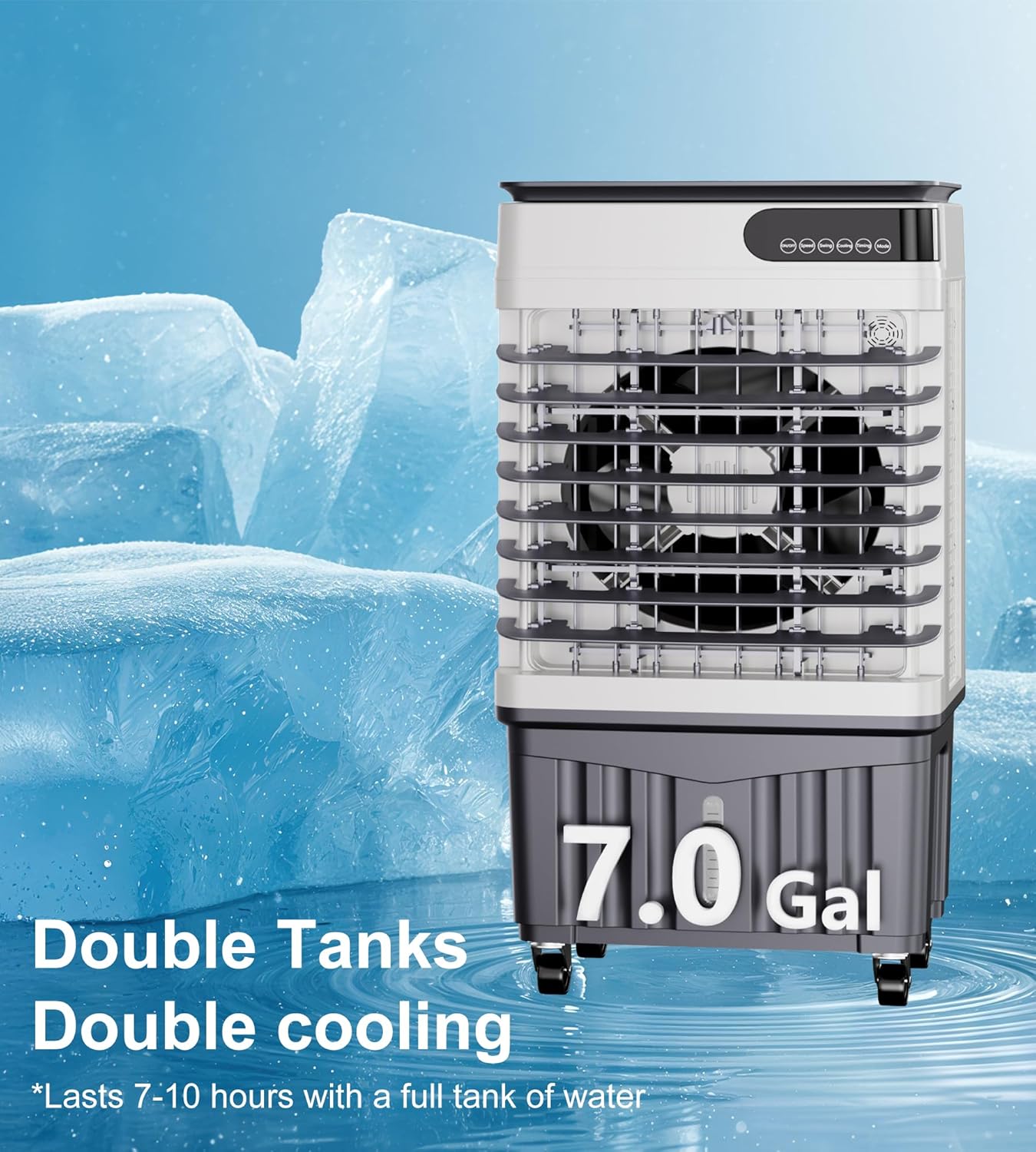 AKIRES 2300CFM Swamp Cooler,Evaporative Air Cooler with 7-Gal Water Tank,4 Ice Packs,Evaporative Cooler for Outdoor Patio Garage Commercial Industrial Use (34IN)