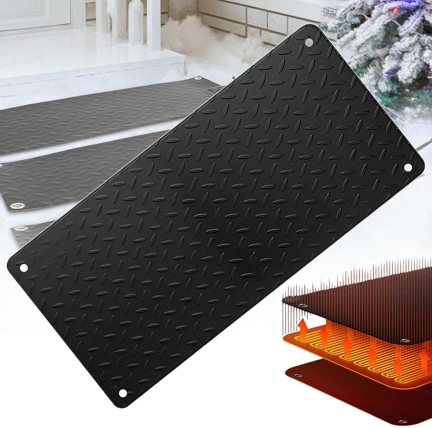 Snow Melting Mats Outdoor, Electric PVC Ice Melting Mats, 45℃ Max Heating Temperature, Double-Sided Anti-Slip Texture, for Hotel/Mall/Store Entrances/Lawns/Walkway 25.4cm*76.2cm
