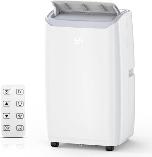 14000Btu Portable Air Conditioner Cools Up to 750 Sq.Ft, Portable AC Unit with Dehumidifier & Fan Modes, Remote Control, Installation Kits, 3 Speed, Auto Swing, 24H Timer, White