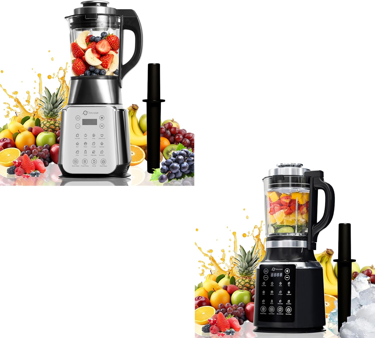 Blenders for Kitchen with Tamper 1500W Adjustable 26000-60000RPM High Speed Food Processors Stainle, Black Glass jar blender with Keep Warm, 14 Preset Functions & Auto Clean for Smoothies, Soups More