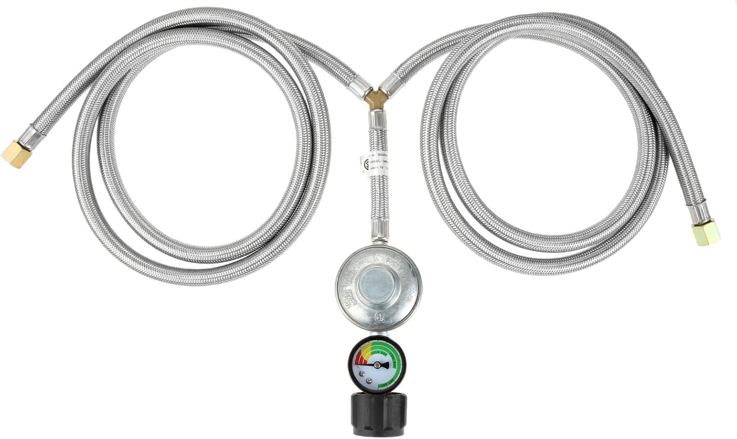 NOBRIM Gas Grill Heater Low Pressure Adapter 5 Feet Y Split Propane Regulator Hose and Tank Gauge Propane Tank Cylinder Fits