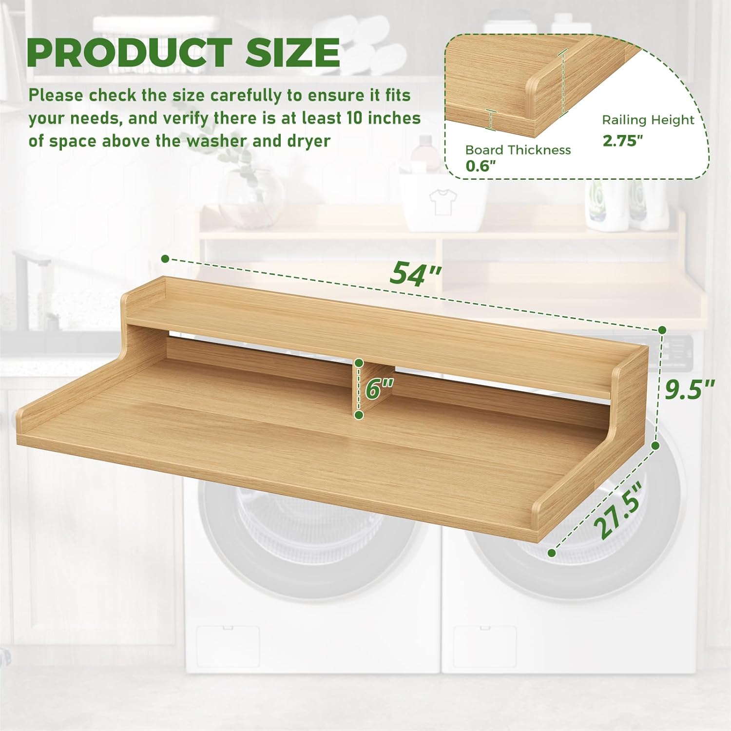 VOPEAK Washer and Dryer Countertop with Shelf, 2-Tier Washer Dryer Topper, 54