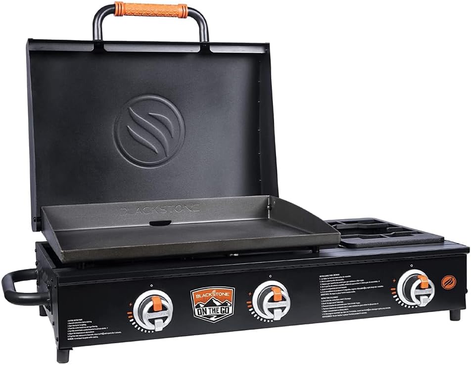 Blackstone 1860 On The Go 22 Inch Rangetop Grill Griddle Combo with Hood & Handles Heavy Duty Flat Top BBQ Griddle Grill Station for Kitchen, Camping, Outdoor, Tailgating, Black