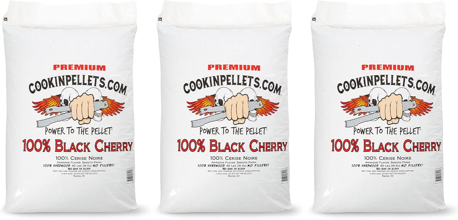 CookinPellets 40-Pound Premium All-Natural Black Cherry Hardwood Grill Smoker Wood Pellets, No Bark or Fillers, for BBQ, Meat, and Veggies (3 Pack)