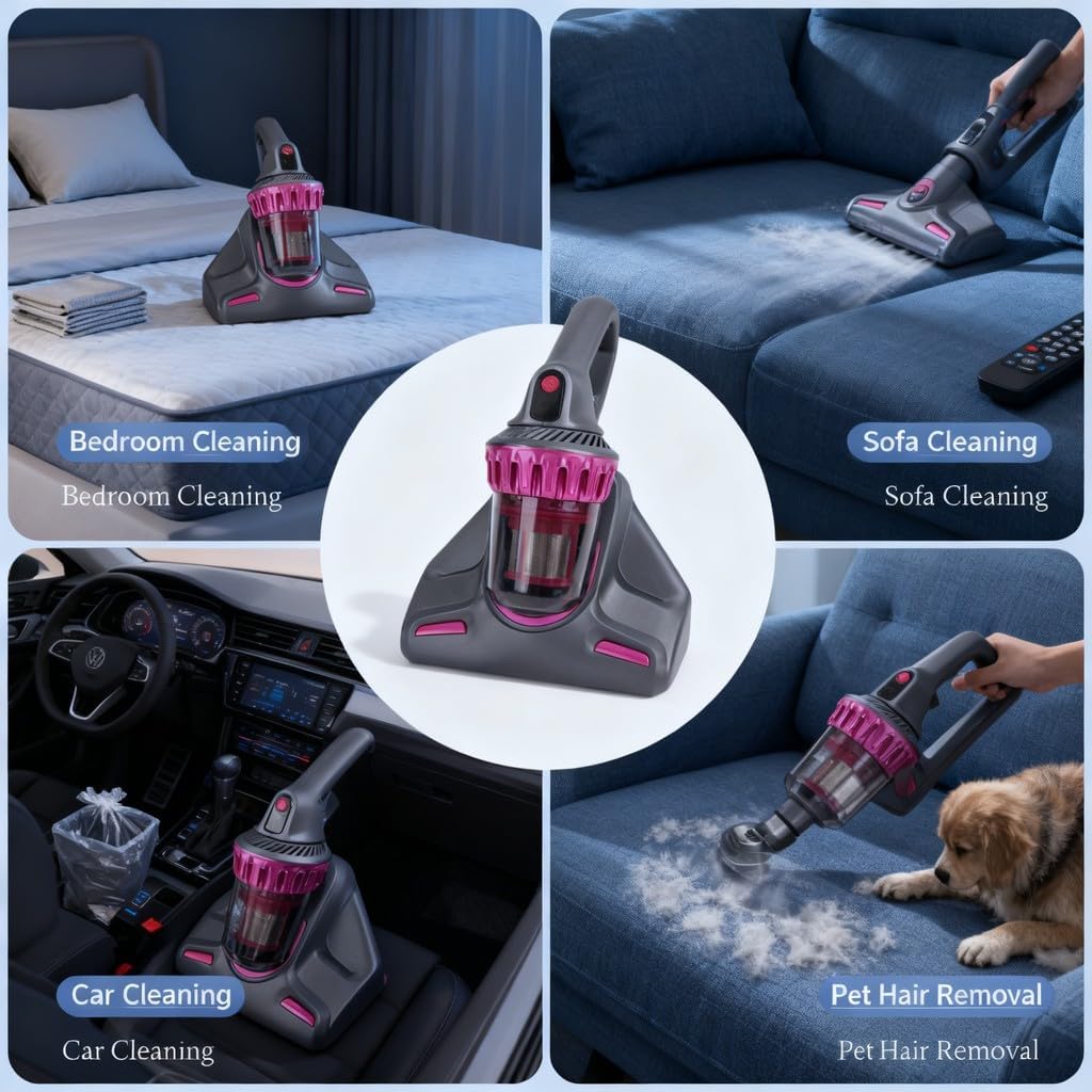 Mattress Vacuum Cleaner Cordless Handheld 10Kpa, 3 - in - 1 Bed and Sofa Cleaner Gray - Powerful Suction, Pulsation, Ideal for Deep Upholstery Cleaning
