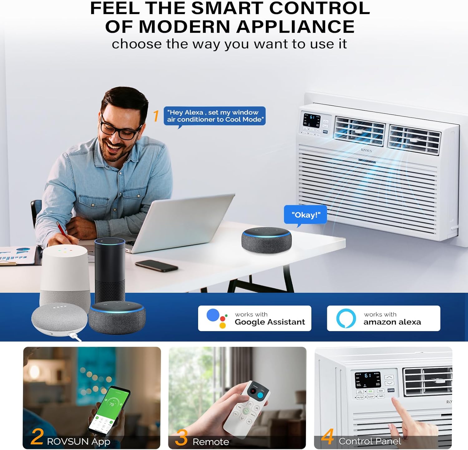 ROVSUN Smart 12000 BTU Through the Wall Air Conditioner with Heat, Wall AC Unit & Heater Combo with Remote, APP & Voice Control & Timer Function, Compatible with Alexa/Google Assistant, 230V/60Hz