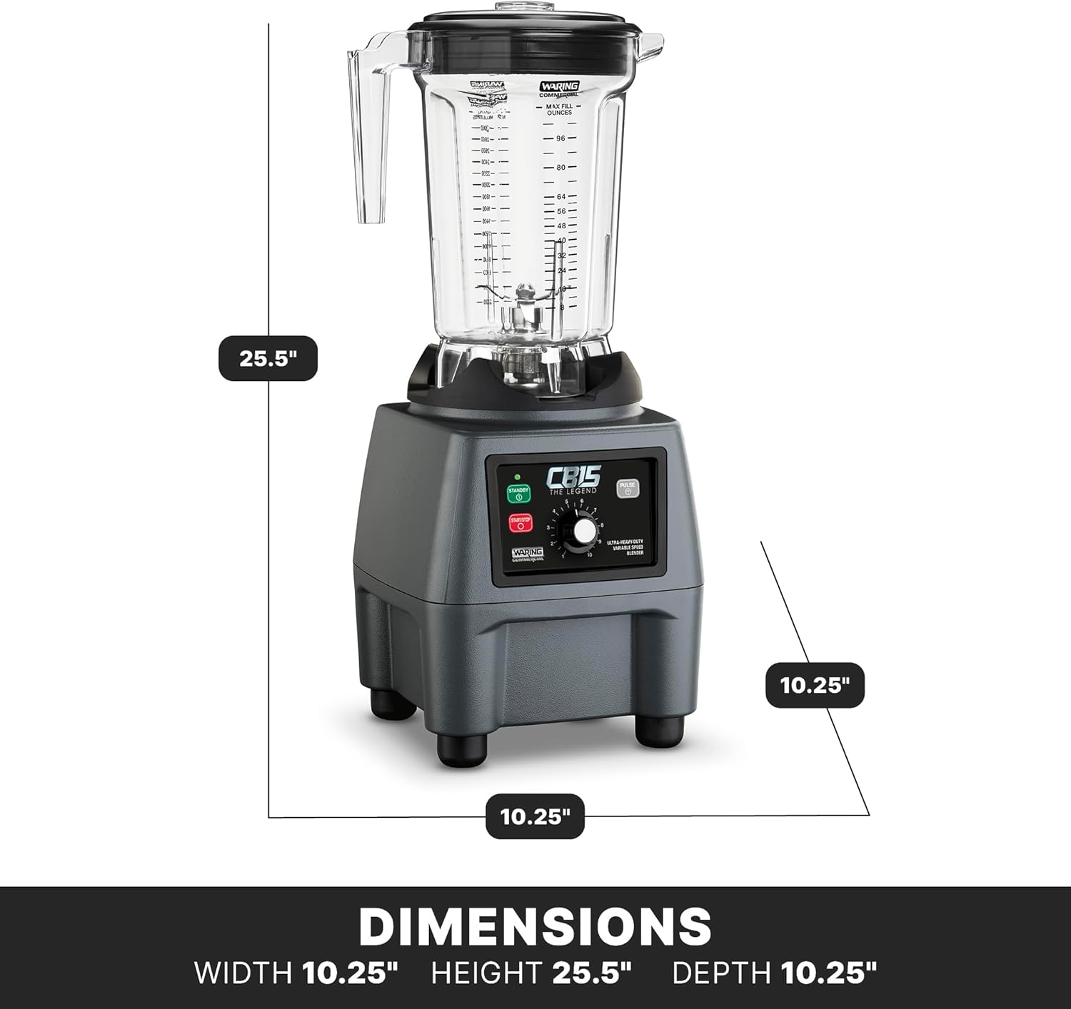 Waring Commercial CB15VP Ultra Heavy Duty 3.75 HP Blender, Electric Touchpad Controls with Variable Speed, BPA Free Copolyester 1 Gallon Container, 120V, 5-15 Phase Plug, Gray