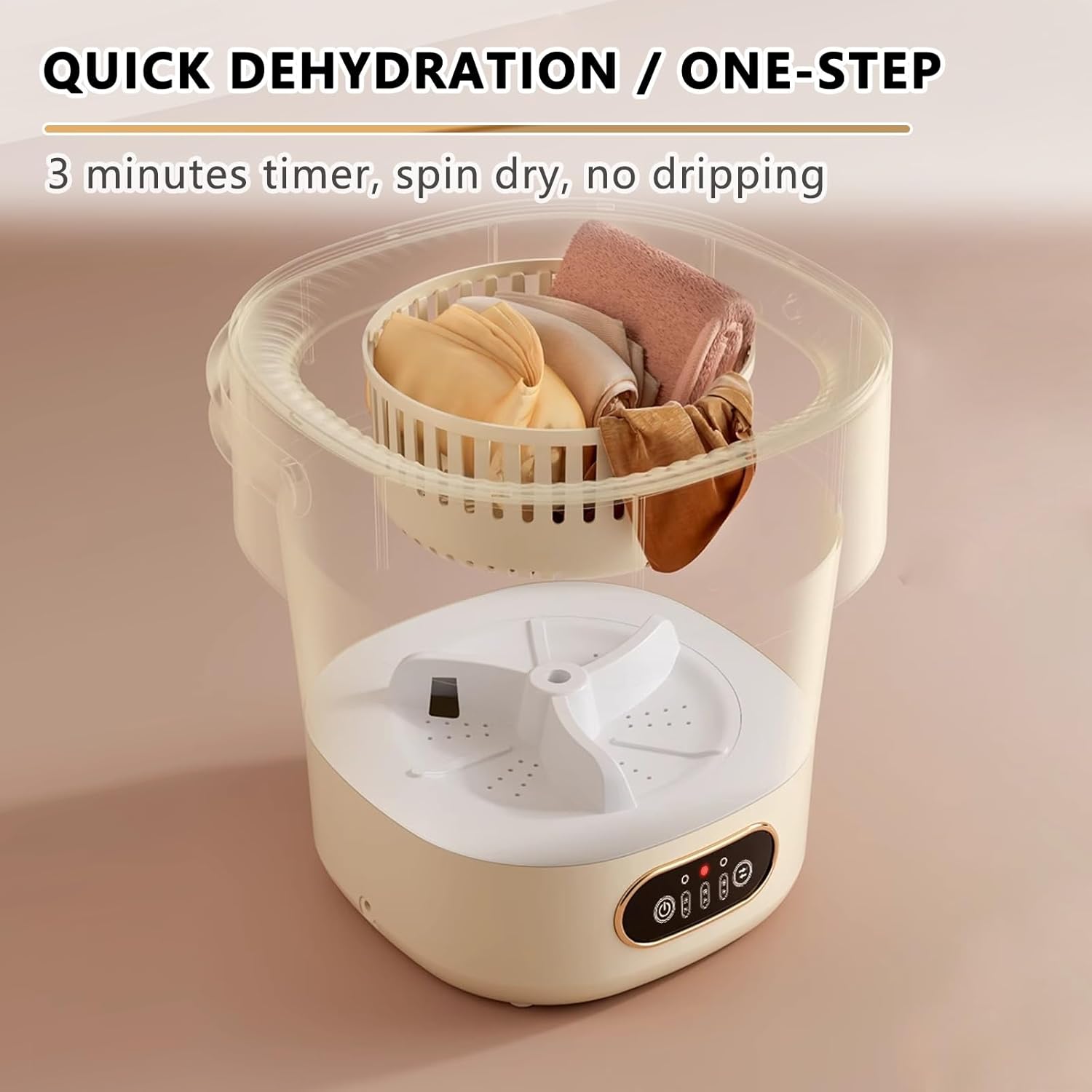 Portable mini Washing Machine with Spin Basket Foldable Compact Washer for Underwear Small Clothes Ideal for Home Apartments Dormitories Hotels Travel(Beige)