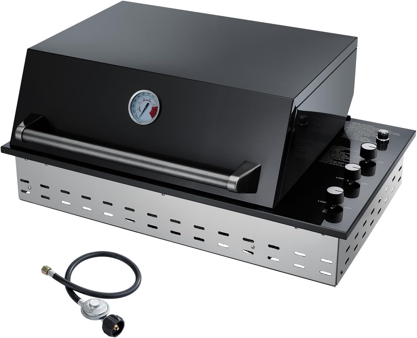 34-Inch Premium Built-In Liquid Propane Griddle for Outdoor Kitchen, 3-Burner Heavy Duty Stainless Steel Flat Top Grill with Lid, 48,000 BTUs, Large Cooking Area for BBQ Island, Outdoor Cooking, Black