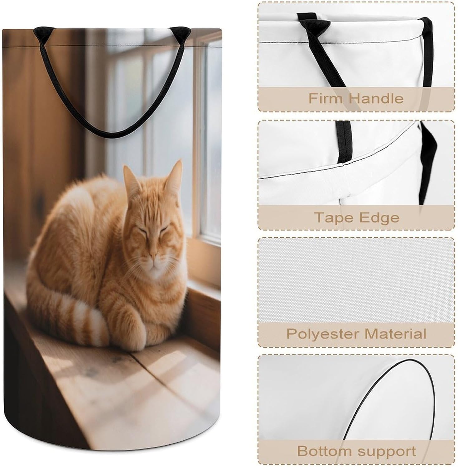 86L Large Laundry Hamper Orange Cat Patterned Dirty Laundry Hamper Foldable Laundry Bag with Handle Suitable for Bedroom Living Room And Bathroom Washing Machine