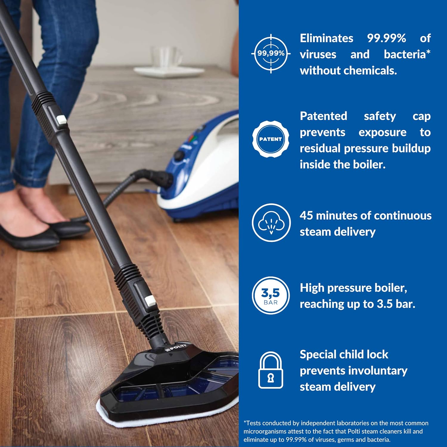 POLTI Vaporetto Smart Steam Mop and Steam Cleaner for Cleaning and Sanitizing with 12 Attachments Works for Tile Floor with Grout, Carpet, Car Detailing, Hardwood, & Furniture 1 Year Warranty