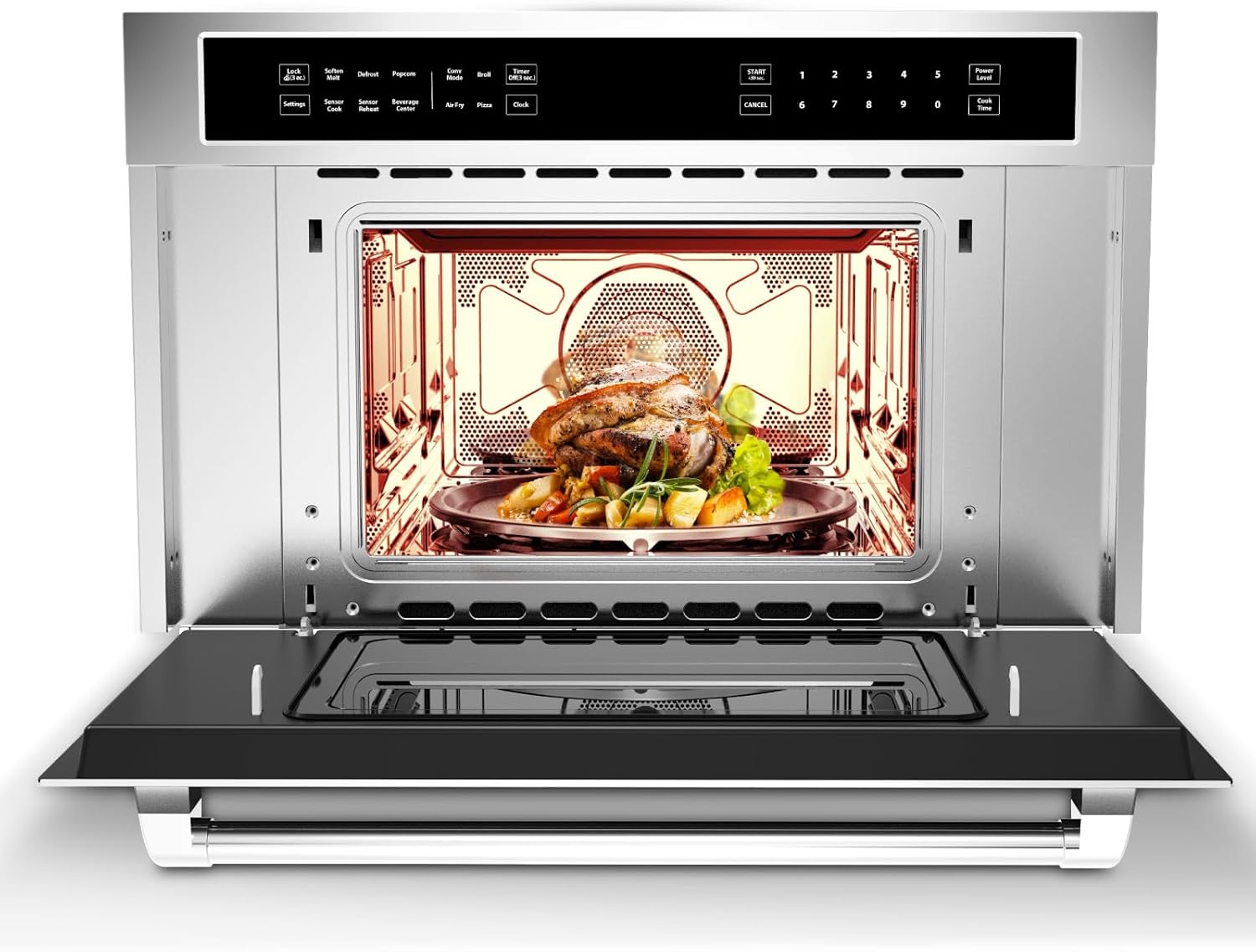 30 Inch Built-In Convection Microwave Oven Combo, 1.6 Cu. Ft., 1700W - Air Fryer - Broil, Bake, Roast - Touch LCD Control, Drop-Down Door, Child Safety Lock - Stainless Steel - Color: