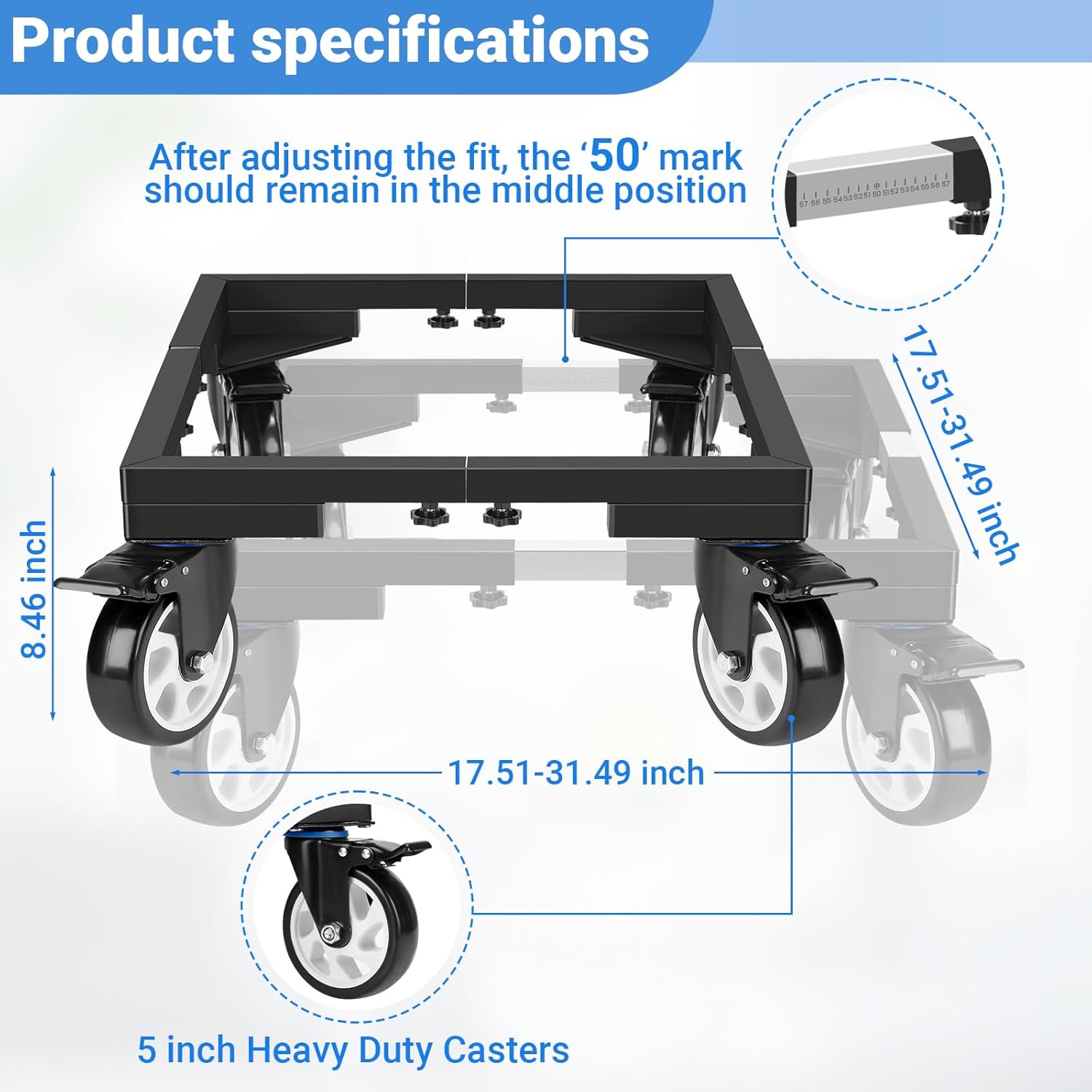 1000lbs All Steel 8.5 Inch Smoker Stand & Laundry Pedestal with 5 inch Wheels, Washer Dryer Pedestal with Shock Absorption, Universal Mobile Stand for Washer,Dryer,Refrigerator,Electric Smoker