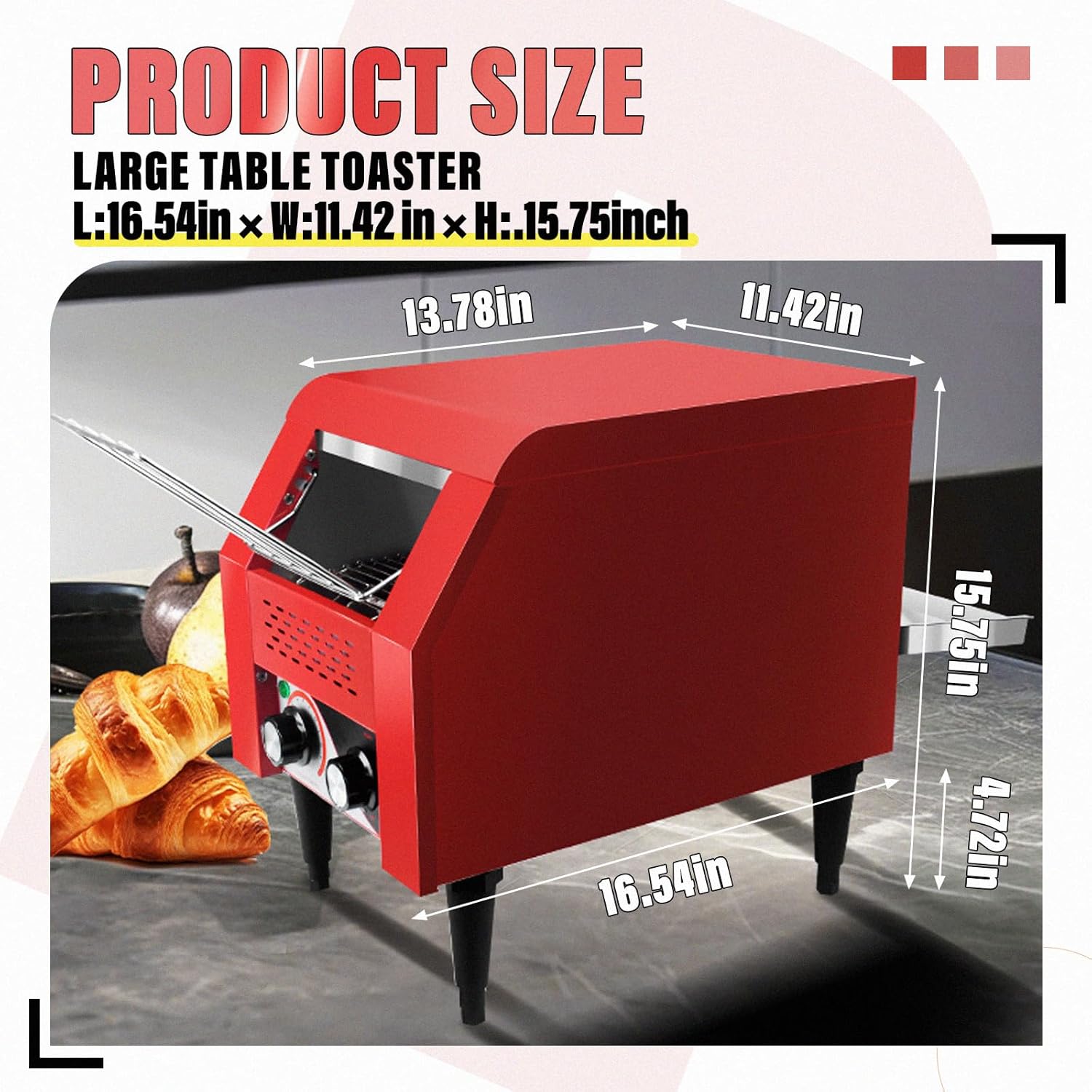 Commercial Conveyor Toaster 150 Slices/Hour Red Conveyor Toaster 3 Modes/7 Speeds Stainless Steel Tabletop Toaster for Toast, Bagels and Other Baked Breads
