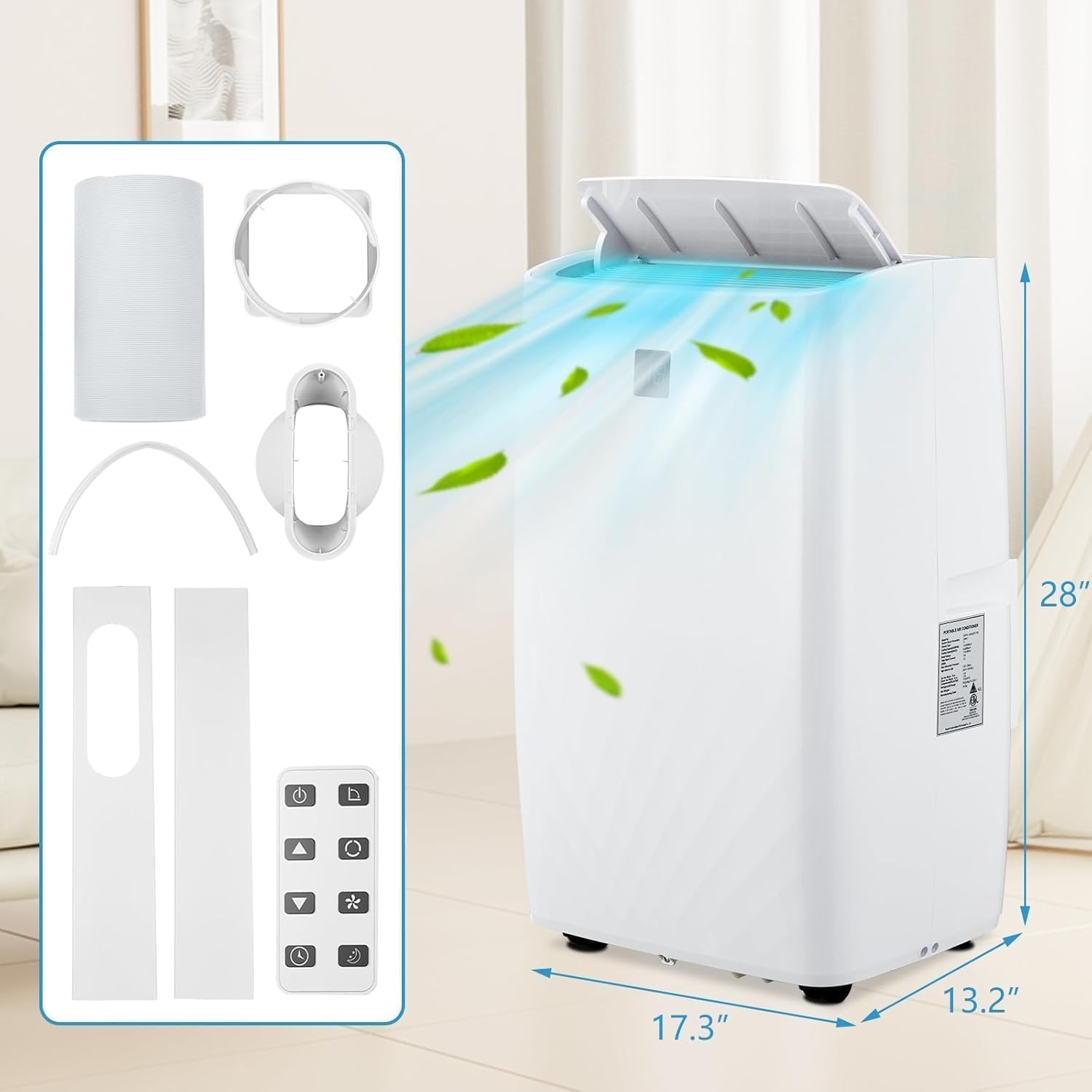 Garvee 14,000 BTU Portable Air Conditioner, 4 in-1 Portable AC Unit with Dehumidifier Cooling Fan Sleep Mode for Rooms 750 Sq.Ft, Remote Control, 24H Timer, LED Display, 2 Generation, White+White Cap