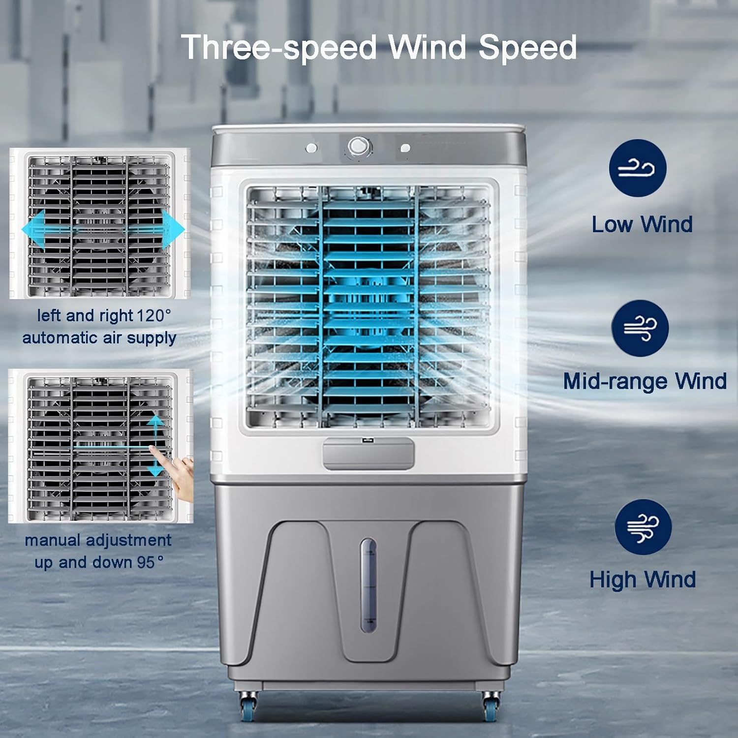 Air Coolers for Home 3 in 1 Portable Air Conditioner with 3 Speed, Evaportive Air Cooler, Humidifier, Ventilator, 120° Oscillation(Size:102cm/55L)