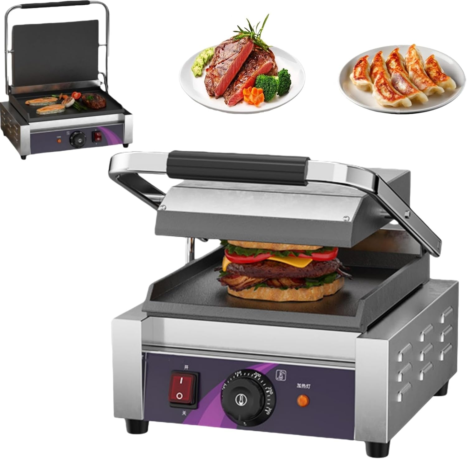 2 Burner BBQ Gas Griddle with Hood, Griddle 2 Gas Burner Flat Top BBQ, 17.3 Inch Stainless Steel Portable Detachable Propane Griddles, 60,000 BTU Flat Top Grill with Lid for Camping, Black (1PCS)