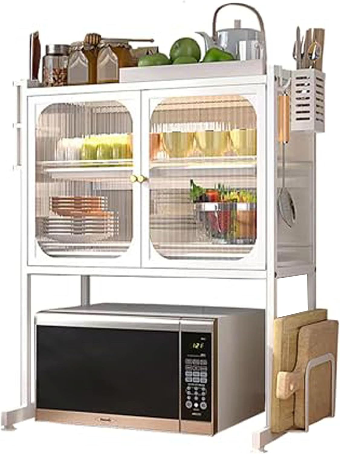 Kitchen Countertop Microwave Oven Rack, Microwave Stand，Microwave Shelf with Storage Cabinet,Suitable for Multifunctional Tableware Storage in Kitchens and Restaurants (White)