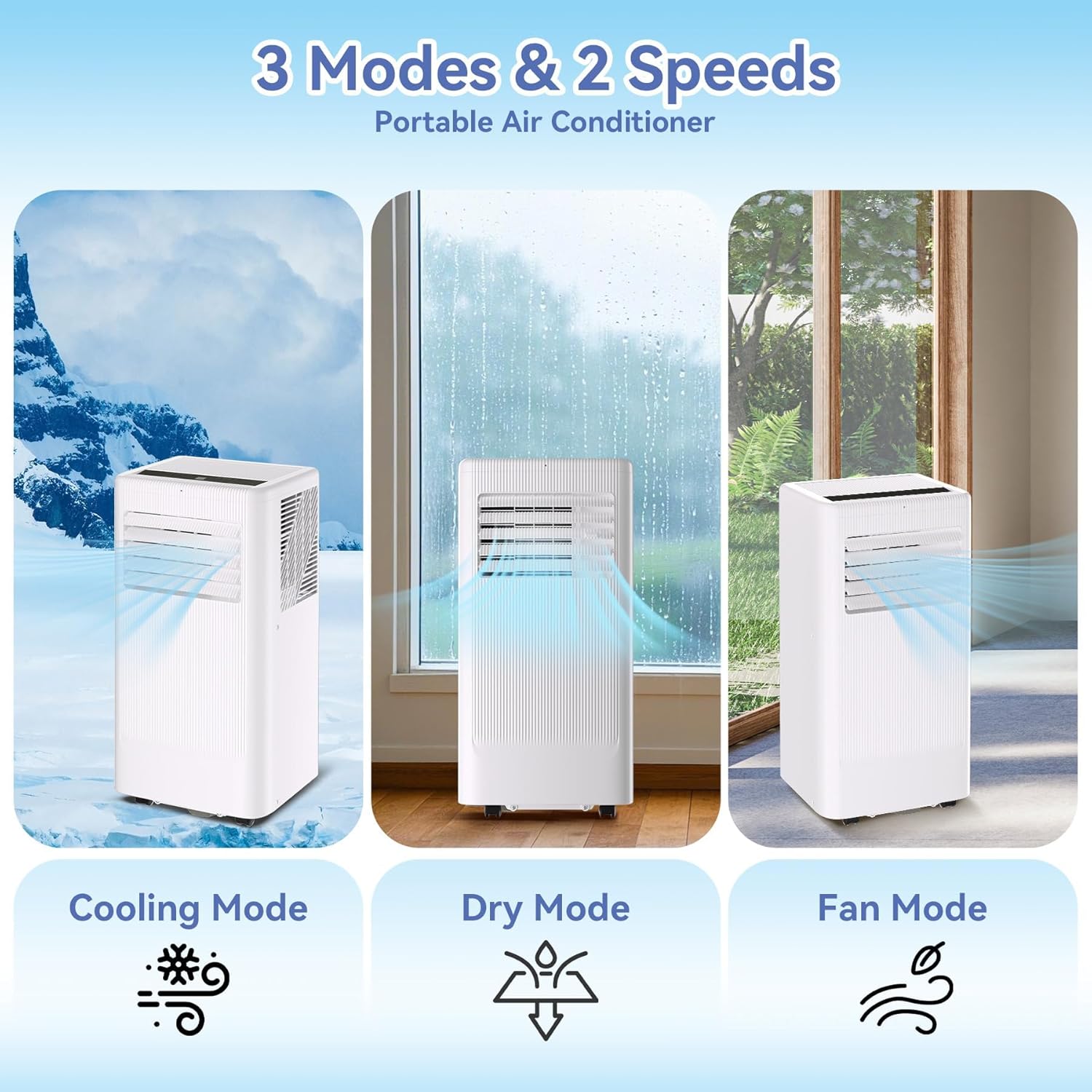 Portable Air Conditioner with Cooling, Dehumidifier and Fan Functions, Standing Cooling, 8000 BTU, Cools Up to 420 Sq. Ft., Remote Control, LED Display, and Window Venting Kit Included