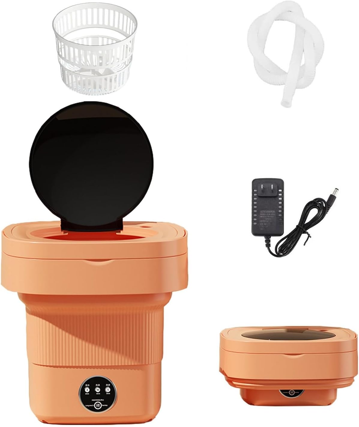 Portable Washing Machine - Foldable Mini Small Portable Washer Washing Machine with Drain Basket for Apartment, Laundry, Camping, RV, Travel, Underwear, Personal, Baby (Color : Orange)