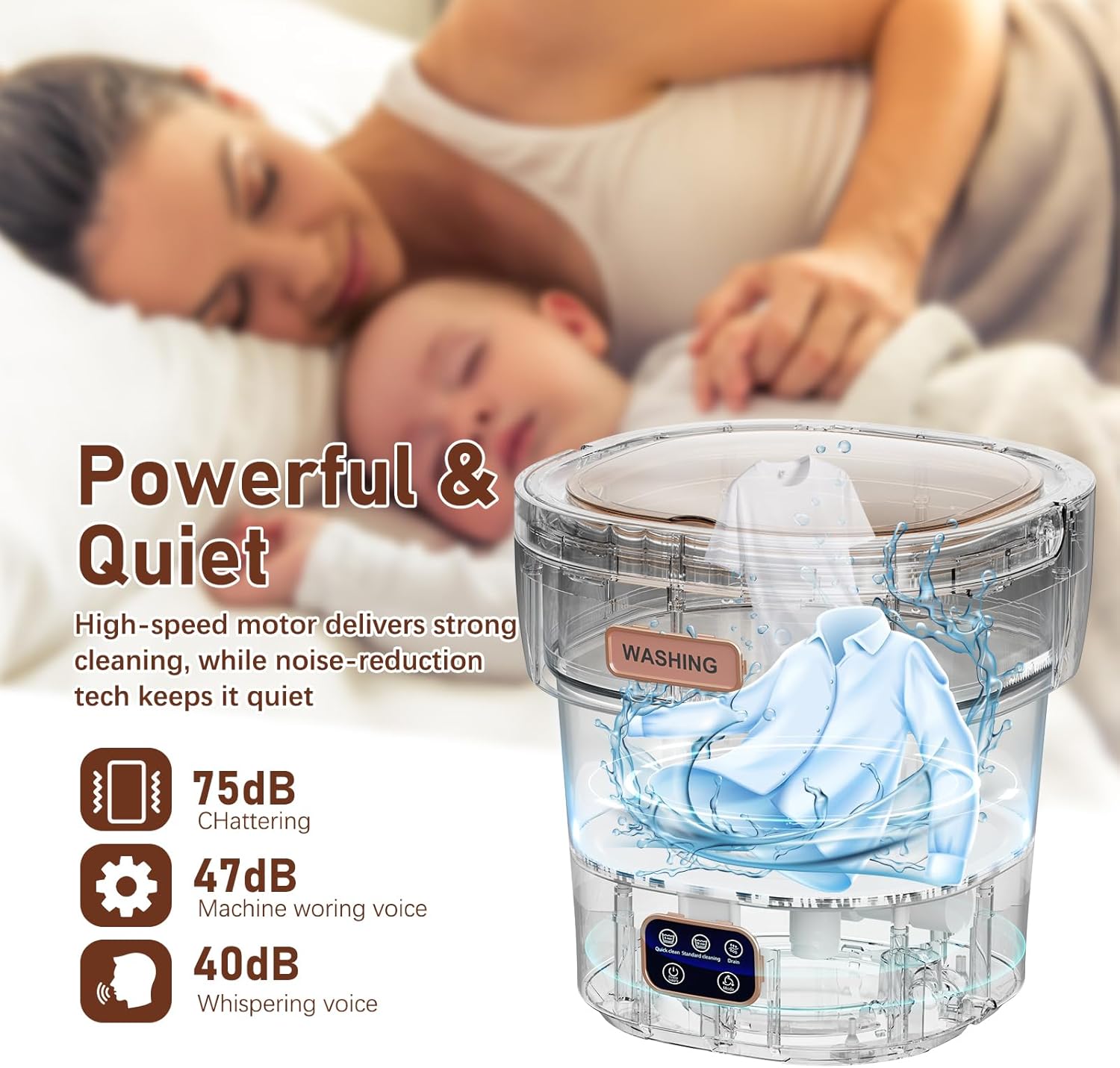 Portable Washing Machine 12L Upgraded | Foldable Mini Washer with Spin Basket & 3 Modes Deep Cleaning | for Underwear, Socks, Baby Clothes | Travel, Apartment, Dorm, RV Use (Grey-White)