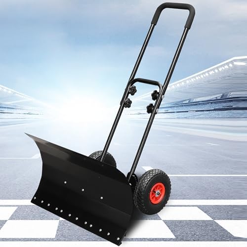 Manual Snow Shovel with Wheels, Adjustable Handle for Easy Snow Removal, Compact & Portable for Home & Commercial Use, Effortless Assembly & Storage Solution