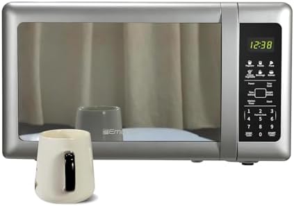 Emerson MW7601SL-N Countertop Microwave Oven with Sleek Mirrored Finish Glass Door, 700W, 10 Power Levels and 6 Pre-Programmed Settings with Child Safe Lock, 0.7. Cu. Ft., Silver