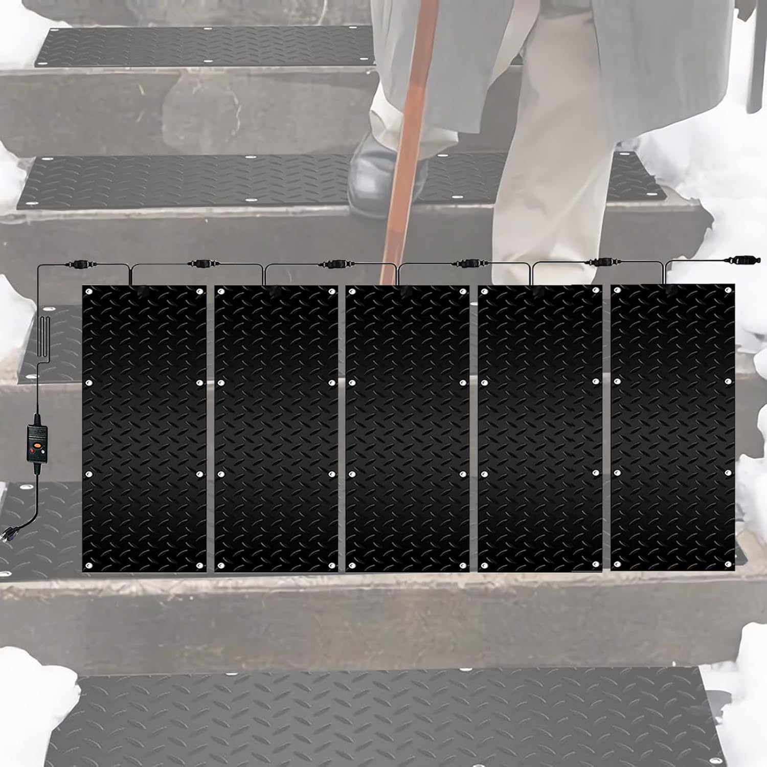 Upgraded Heated Snow Melting Mat for Entrances, 1/2/3/4/5 pcs Snow Melting Walkway, Non-Slip Rubber Heated Mat Removal and Ice Melt Products for Winter Outdoor Stairs, S(Size:5 Pieces,Color:10x48inch)