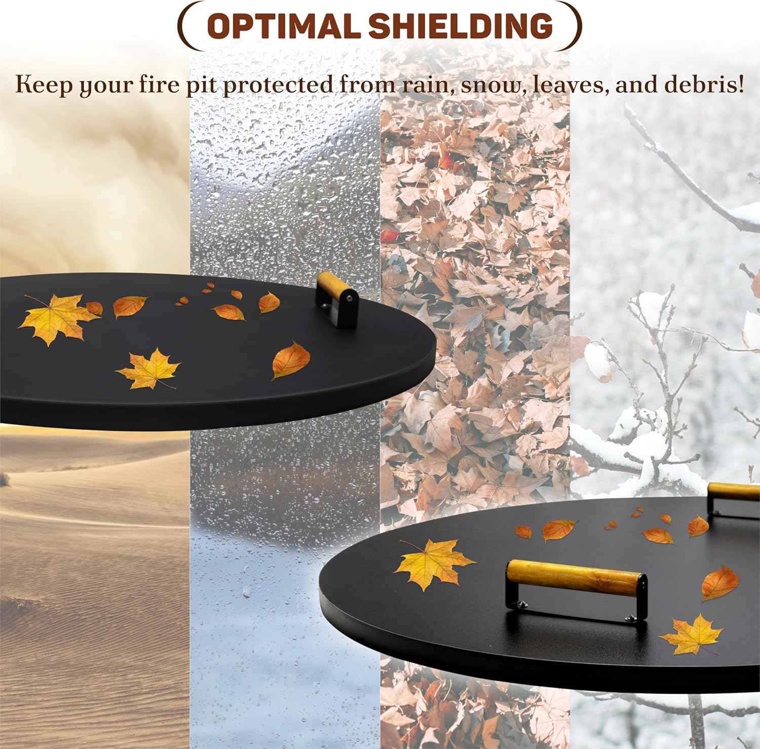 31” Round Fire Pit Lid – Heat Resistant Fire Pit Cover Lid Round for Outdoor Fireplace -16 Gauge Steel Flat Fire Pit Burner Pan Cover with Dual Wooden Handles Snuffer Lid for Patio FirePit Ring