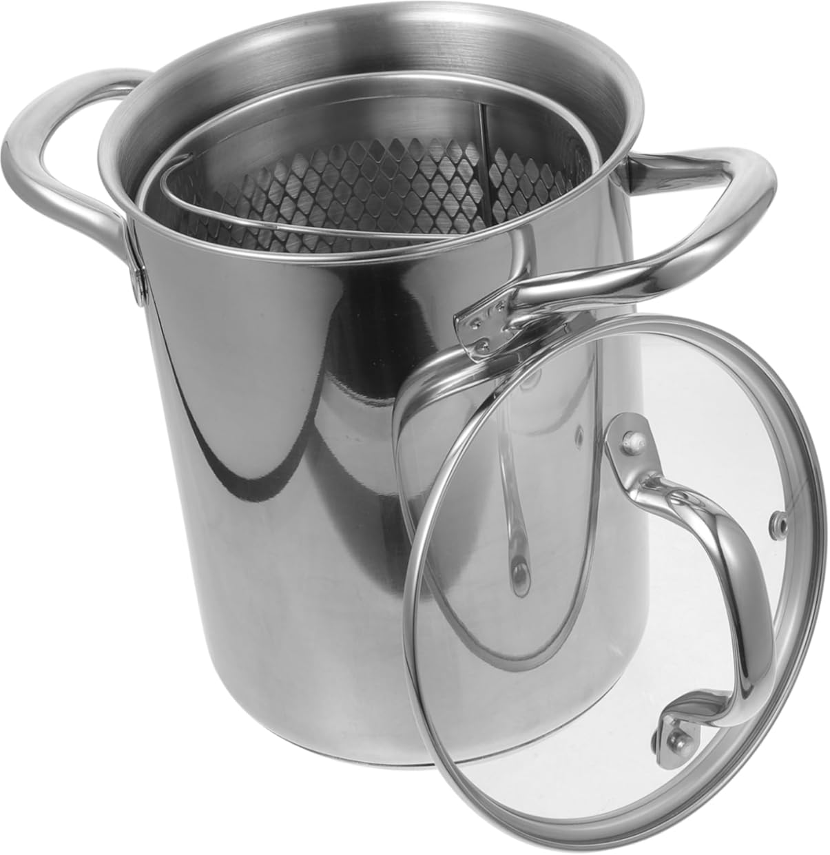 Stainless Steel Tempura Frying Pot with Strainer Basket Japanese Style Deep Fryer Pan for Home Cooking 2L Capacity Oil-Saving Design for Seafood and Vegetables