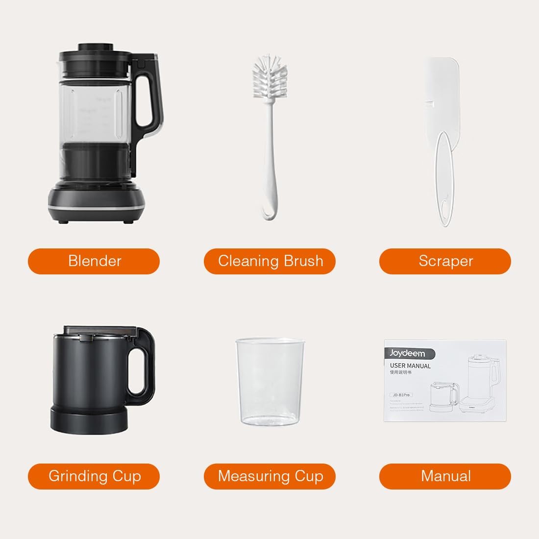 Joydeem Soymilk Maker Machine, Heated Blender with Grind Cup, Low Noise Variable Frequency Brushless Motor, 1.75L Capacity, Black, JD-B1Pro