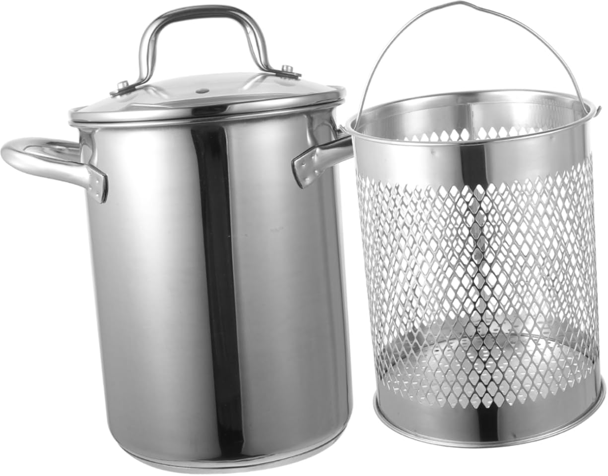 HEALLILY Frying Pot Basket and Lid for Turkey Deep Fryer Kettle Fryer Basket Oil Filtration Stainless Steel