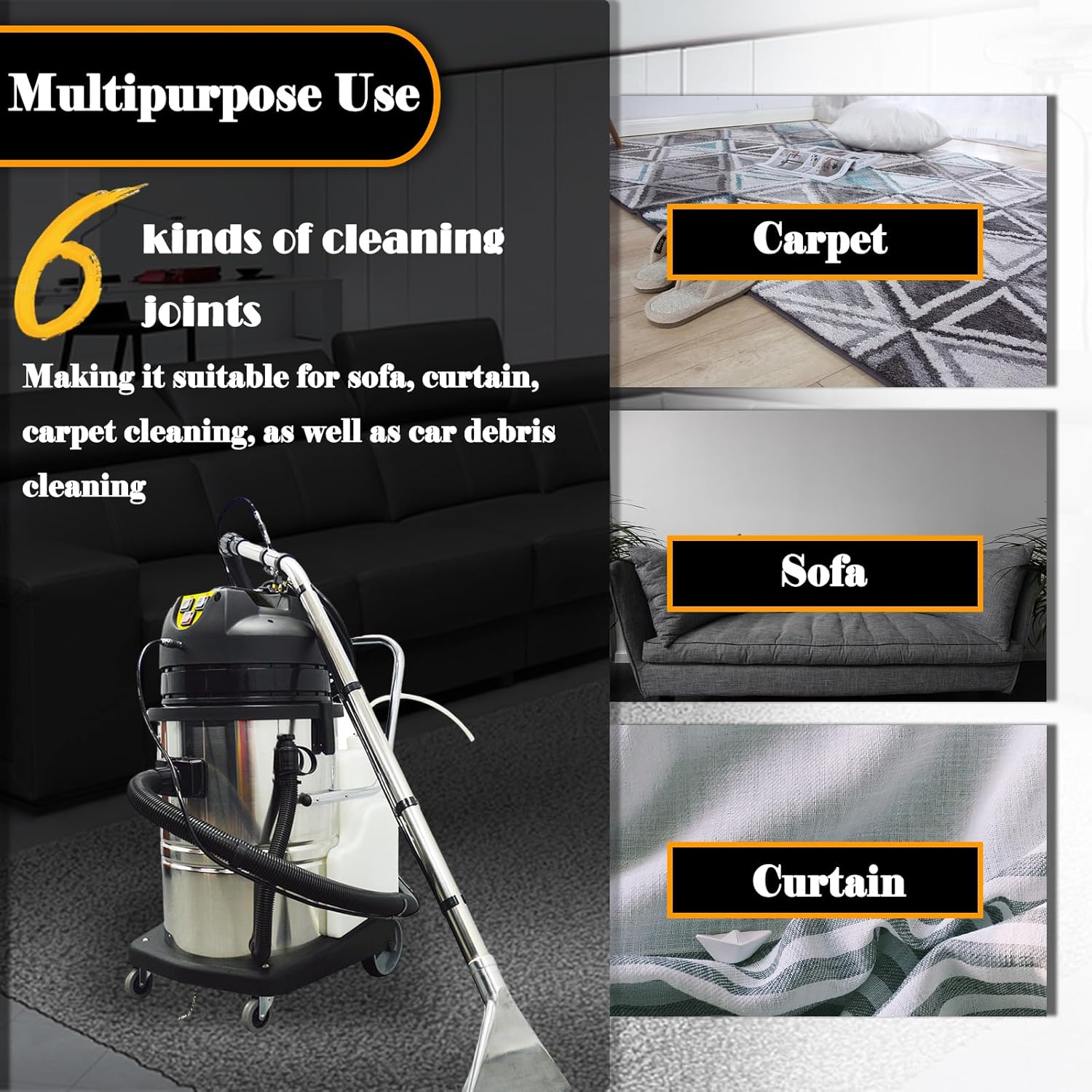 3 in 1 Carpet Extractor Machine 21.1Gal Upholstery Cleaning Machine 2000W Spraying Machine Wet/Dry Cleaning Machine with 6 Joints110V