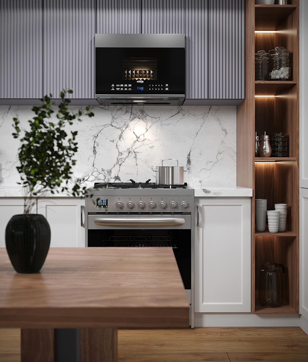 KoolMore 1.3 cu. ft. 24 inch Over The Range Stainless Steel Microwave (KM-MOT-OP1SS), 300 CFM Vent Hood Function, 1000W