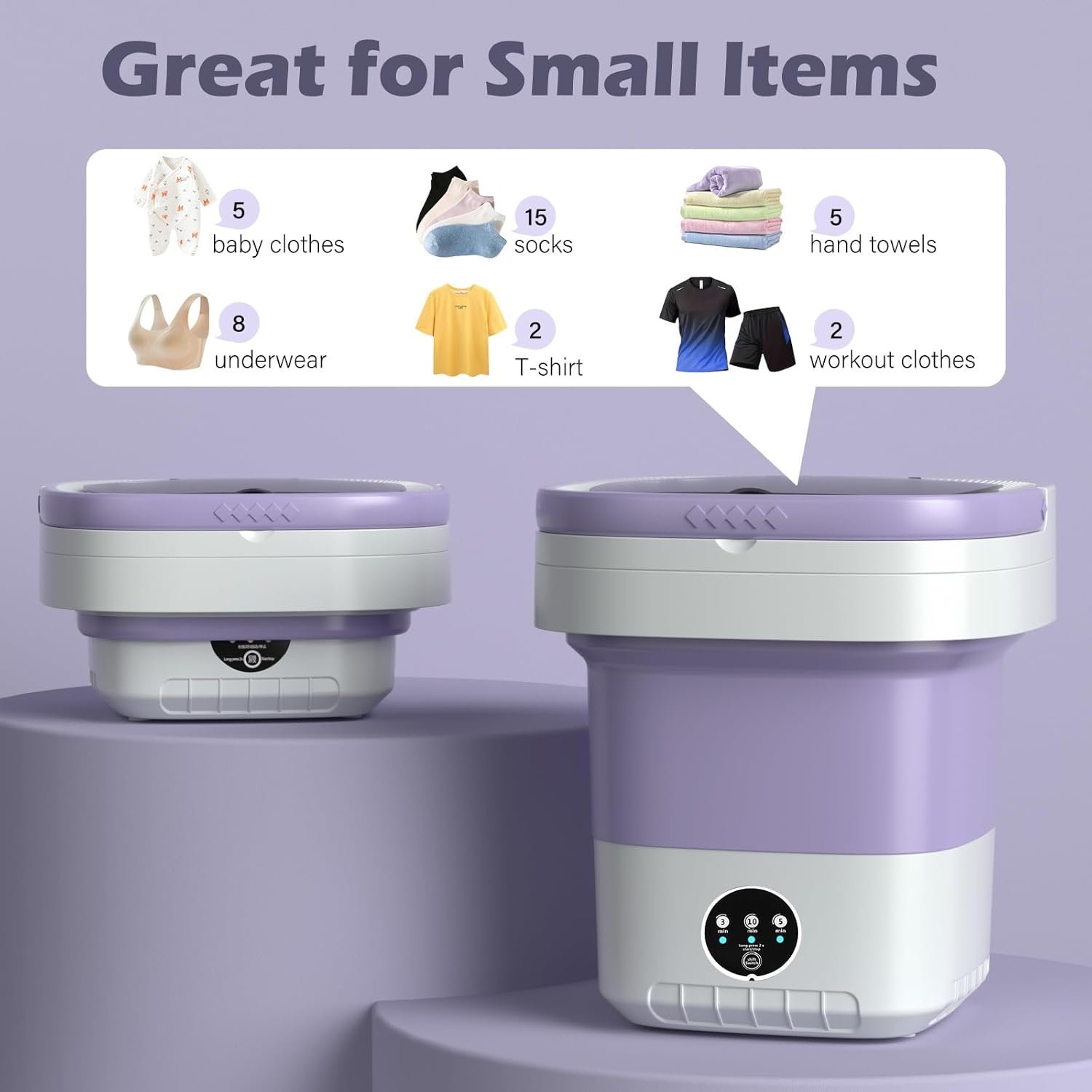 Portable Washing Machine, 7L/12L Upgraded Mini Washing Machine, Suitable for Small Clothes, Foldable Laundry Machine, Ideal for Dorm, Home, Hotel, Camping and Travel (Purple, 12L)