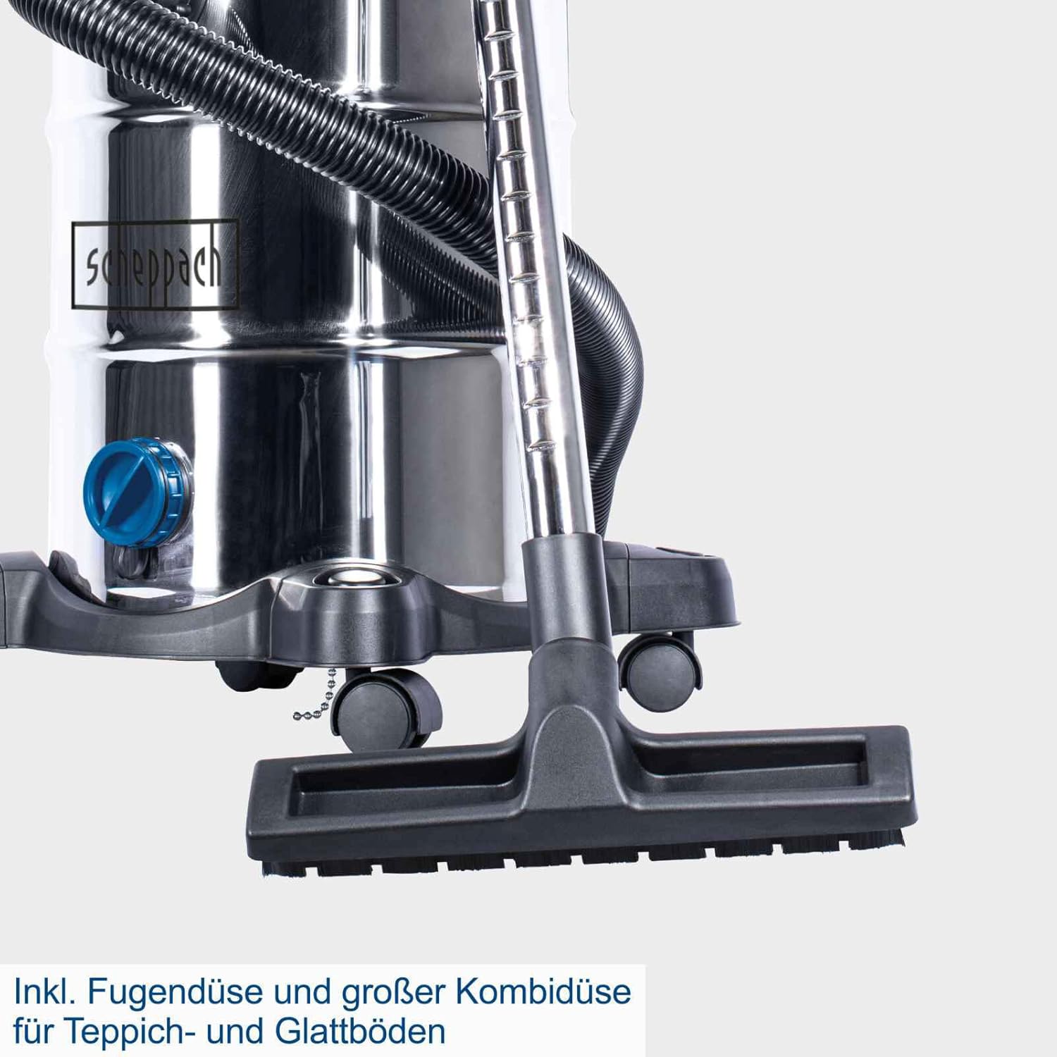 Scheppach NTS30 Wet and Dry Vacuum Cleaner. Comprehensive accessories - 1300 W | 30 L Stainless Steel Container | Exhaust function