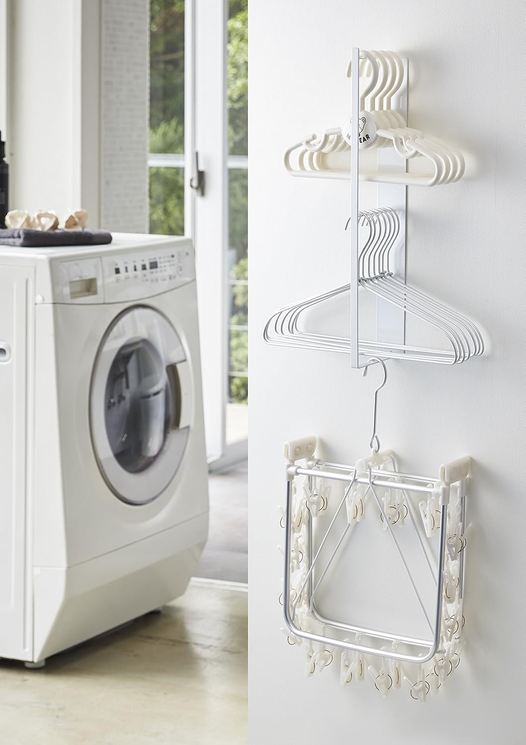 Yamazaki 3623 Magnetic Laundry Hanger Storage Rack, White, Approx. W 2.4 x D 3.3 x H 18.1 inches (6 x 8.5 x 46 cm), Tower, Washing Machine Side, Laundry Hook, Included