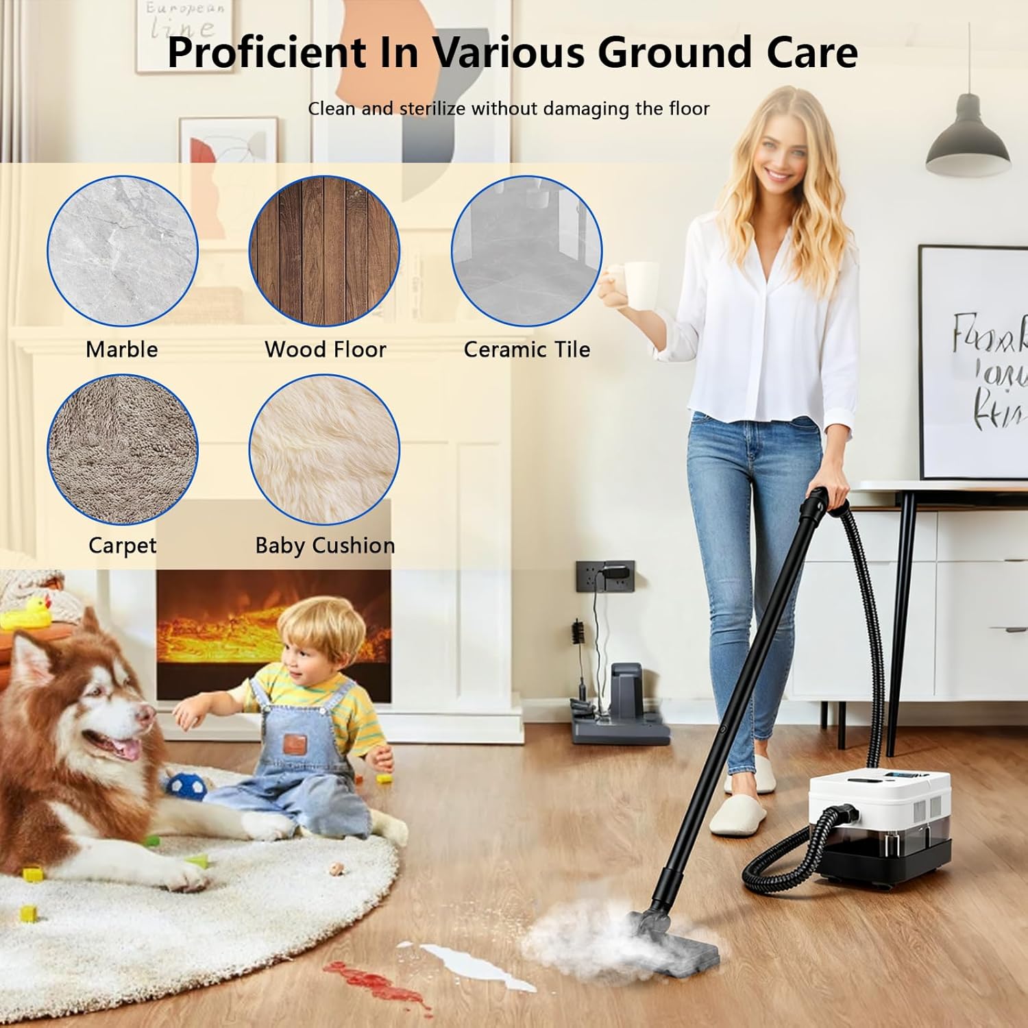 12-in-1 Steam Mop, Steam Cleaners with 21 Attachments, Detachable Handheld Steamer, 1200ML Tank & 15s Fast Heat-Up, Steam Mops for Floor Cleaning, Multipurpose Steamer for Home,Tile&Grout&Wall&Car