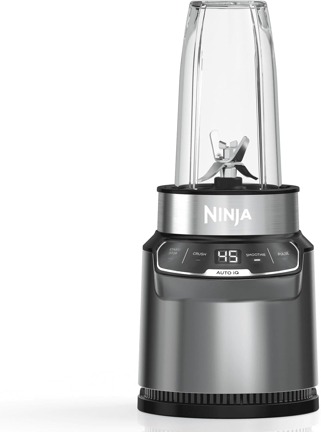 Ninja Nutri Pro Compact Personal Blender, Auto-iQ Technology, 1000 W, Smoothies, Crush, with 18 oz and 24 oz To-Go Cups & Spout Lids, Stone Silver, BN400