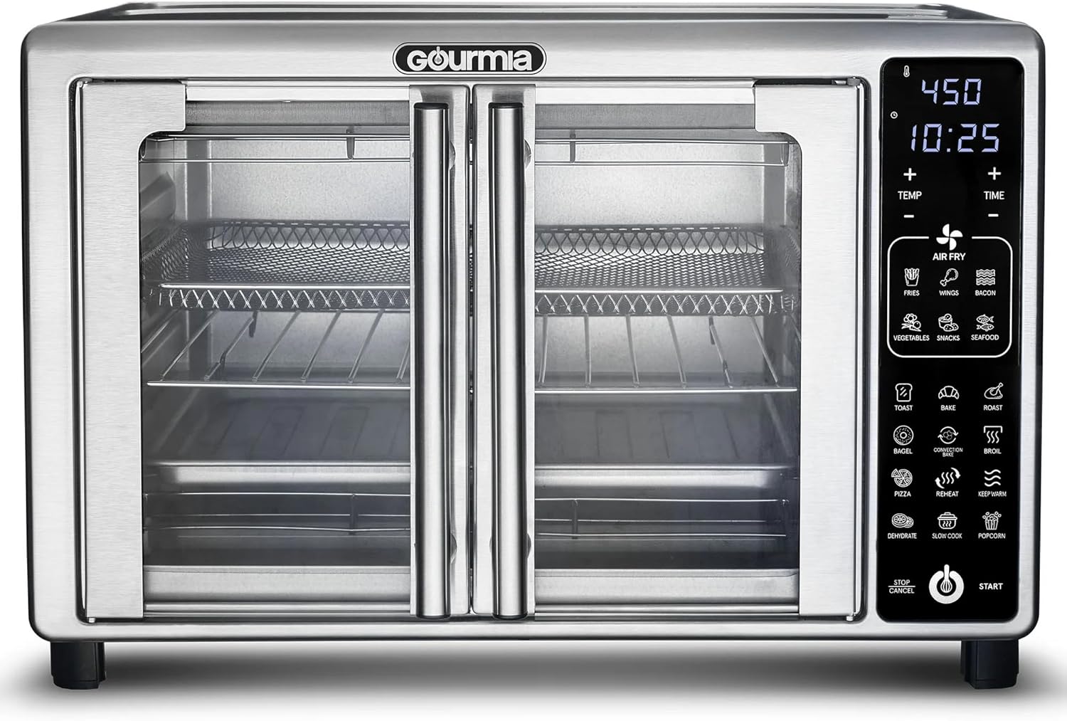 Gourmias GTF2440 Digital Toaster Oven Air Fryer 1700W – 19 Presets, FryForce 360 Tech, French Doors, 6-Slice Capacity, 12