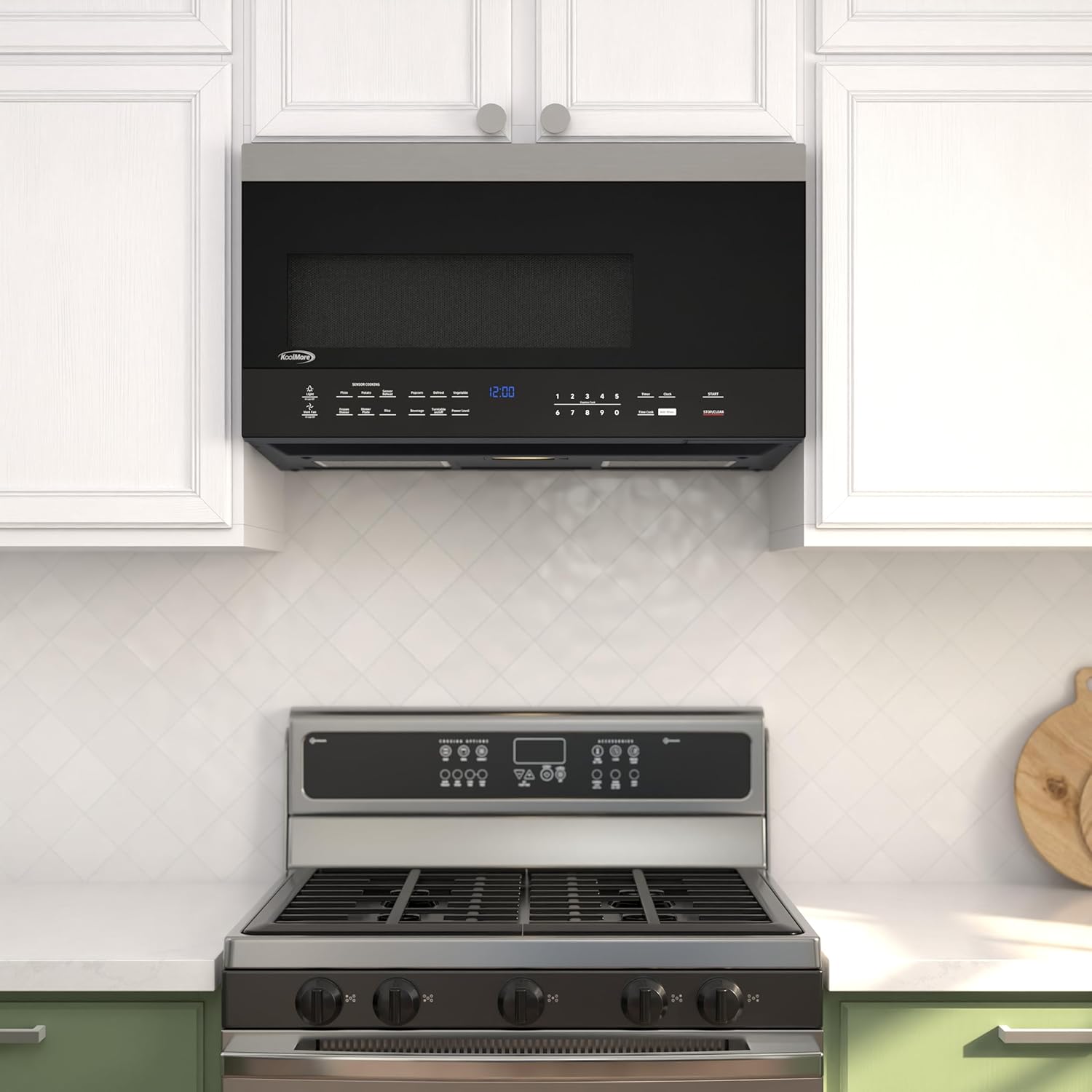 KoolMore 30-inch 1.6 cu. ft. Over the Range Microwave Oven with Sensor Cooking, 1,000 Watts and 300 CFM in Stainless-Steel and Black, UL Listed