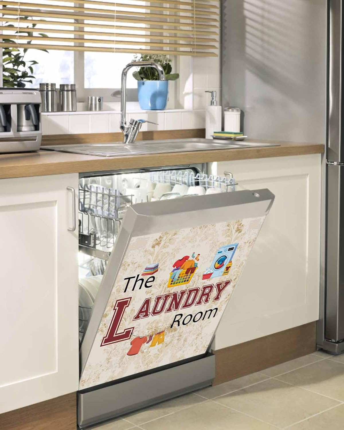 Dishwasher Magnet Cover, Laundry Room Dishwasher Lid Magnetic Kitchen Sticker, Rustic Farmhouse Washing Machine Clothes Resuable Refrigerator Magnet Covers Decal Fridge Kitchen Appliance 23''x26''