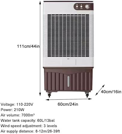 Evaporative Cooler, Portable Air Conditioners, 44in Swamp Cooler, 3 Speed Adjustment, with 60L/13bal Water Tank, for Patio, Garage, Industry