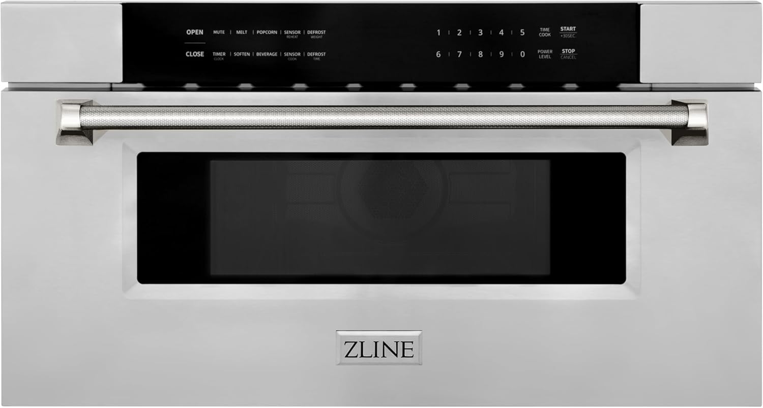 ZLINE Autograph Edition 30 in. 1.2 cu. ft. Built-in Microwave Drawer in Stainless Steel and Polished Gold Nickel Handle (MWDZ-30-KPN)