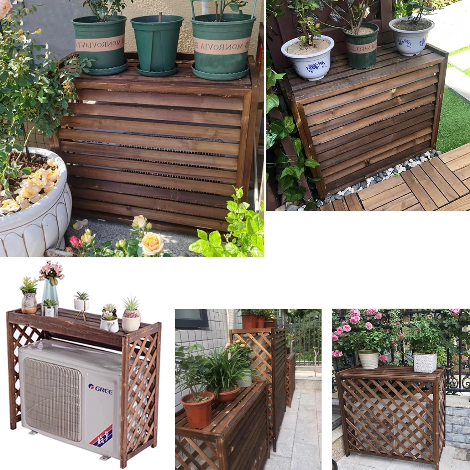 Air Conditioner Cover Wood Ac Covers for Outside Decorative Ac Unit Cover Air Conditioner Covers for Outside Heat Pump Cover HVAC Cover Svart